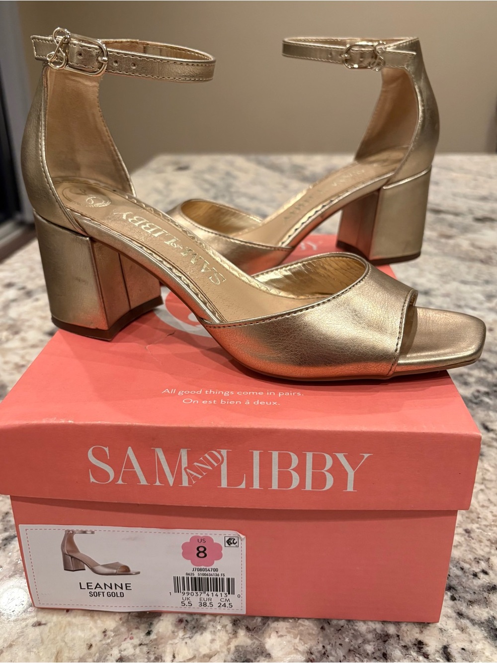 Sam & Libby Leanne Metallic Gold Block Heel Sandals